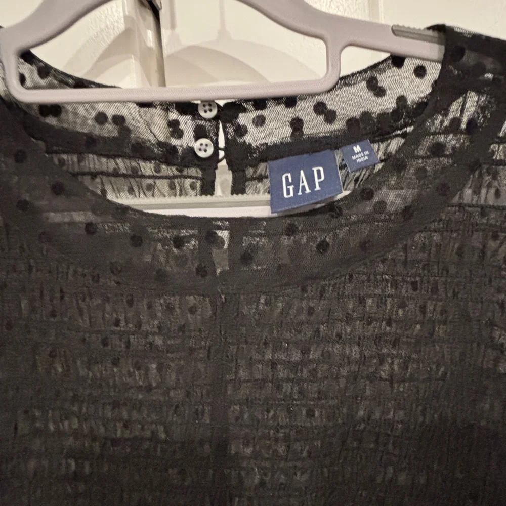 GAP Black Sheer Polka Dot Mini Dress. Size M - Picture 3 of 6